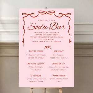 Soda Bar Anweisungen und Rezepte unterzeichnen Digitaler Download - auf CANVA anpassbar - Doodle Hand gezeichnet Coquette Bögen Rosa