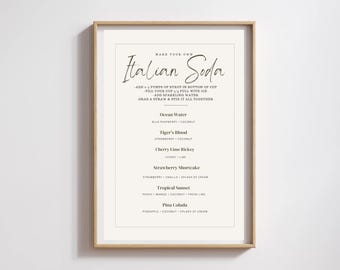 Nuetral Italian Soda Bar Instructions and Recipes Sign- *CUSTOMIZABLE ON CANVA*
