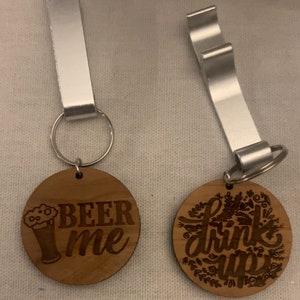 Pop The Top Keychain- Beer Opener - Bottle Opener - Wood- Metal