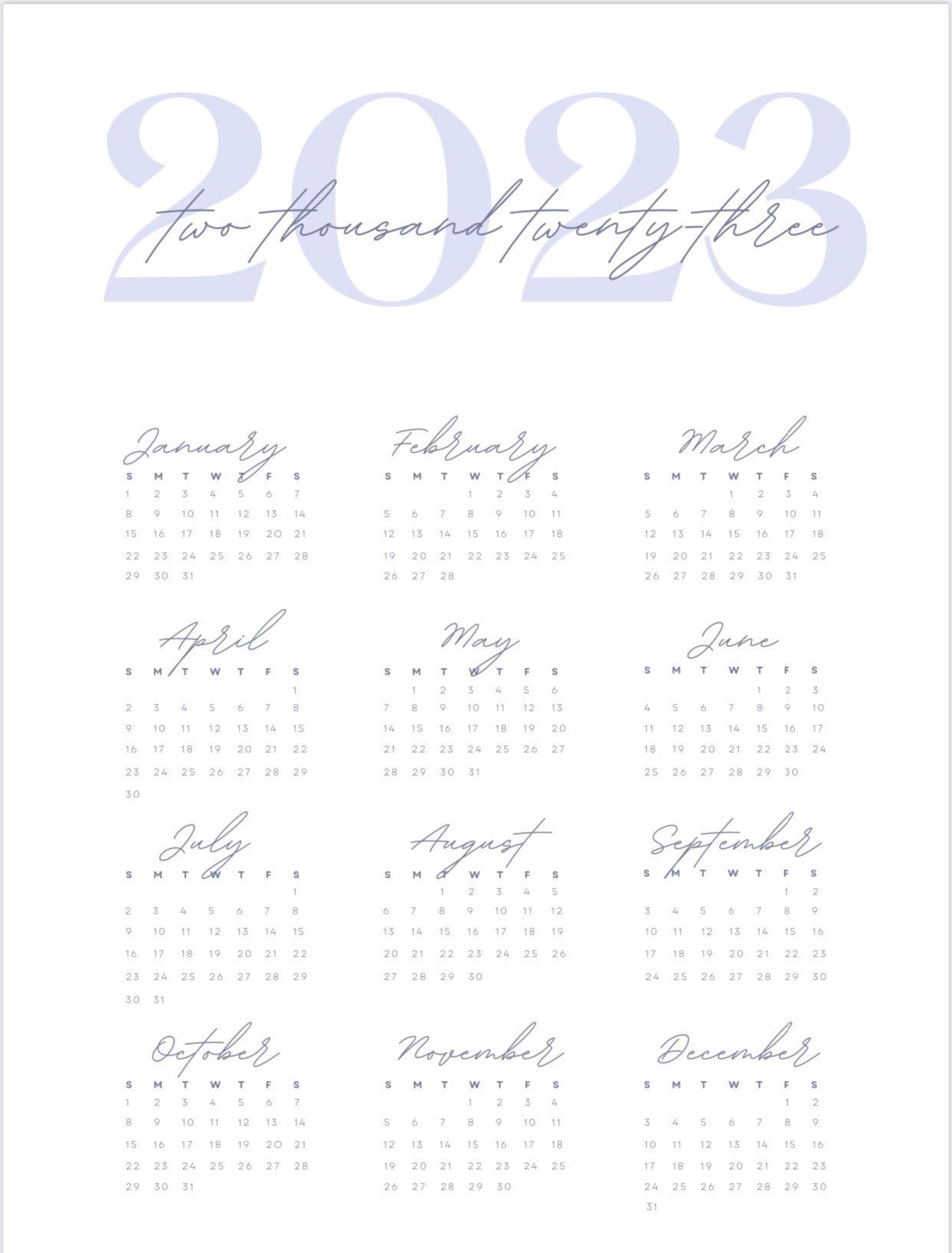 Neutral Minimalistic 2023 Printable Wall Calendar Year at a Etsy