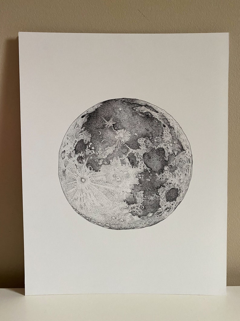Moon Original 11x14 Pen and Ink Drawing Moon drawing Pen & Ink Drawing