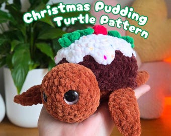 Patroon gehaakte kerstpudding met schildpad: eenvoudig te naaien feestelijke amigurumi (pdf-patroon)