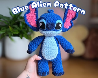 Blauw buitenaards haakpatroon: amigurumi-monsterknuffel (pdf-download)