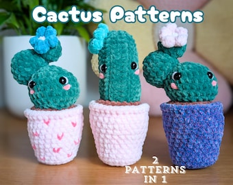 Kawaii gehaakte cactuspatroon pdf – 2-in-1 vetplantbundel amigurumi, bureauplanten zonder water