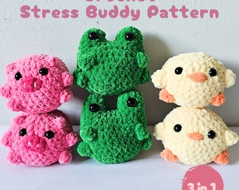 Make Your Own Cute Stress Buddy - 3 in 1 - Crochet Stress Toy - Patterns for Beginners - Crochet Anxiety Toy - Easy Crochet Pattern