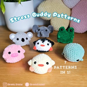Amigurumi Stress Buddies Crochet Patterns: 7-in-1 Animal Designs (PDF Pattern)