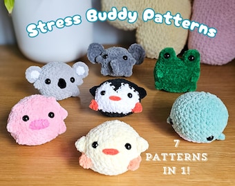 Amigurumi Stress Buddies Crochet Patterns: 7-in-1 Animal Designs (PDF Pattern)
