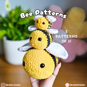 Crochet Bee Pattern PDF | 3-in-1 Amigurumi Bumblebee Plush Bundle | Small, Medium & Large Sizes for Gifts, Beginners and Market Sellers