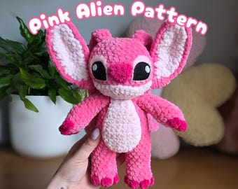Roze alien-haakpatroon: amigurumi-monsterknuffel DIY (pdf-download)