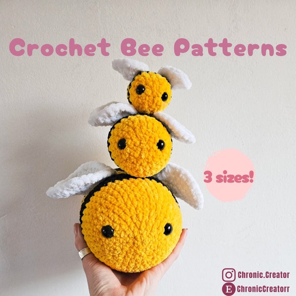 Einfaches und lustiges Amigurumi-Bienenmuster - 3 in 1 Bienen-Häkelmuster - Einfaches Amigurumi-Muster für Anfänger - Einfaches Häkelmuster