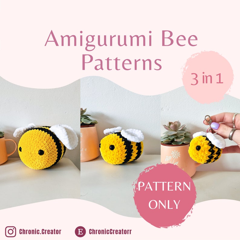 Easy and Fun Amigurumi Bee Pattern 3 in 1 Crochet Bee Pattern Easy Amigurumi Pattern for Beginners Easy Crochet Pattern image 2