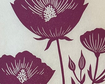Original Linocut Print, "Winecups"