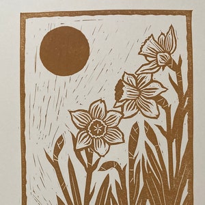 Original Linocut Print, "Daffodils"