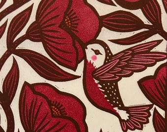 Original Linocut Print, "Visitor"