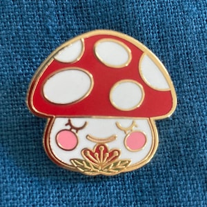 Enamel Pin, Cute Lapel Pin, Hard Enamel, "Modest Mushroom", Kawaii Brooch