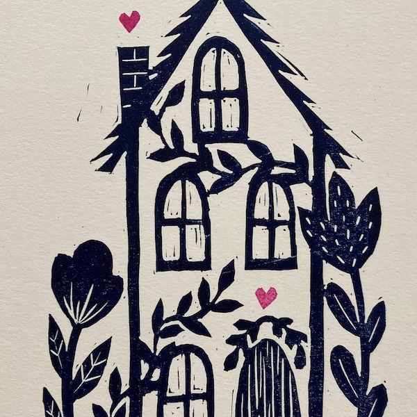 Tiny Prints--Original Linocut Print, "Sweet Home"