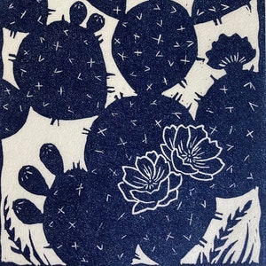 Original Linocut Print, "Cactus Blooms"