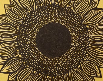 Original Linocut Print, "Sunflower"
