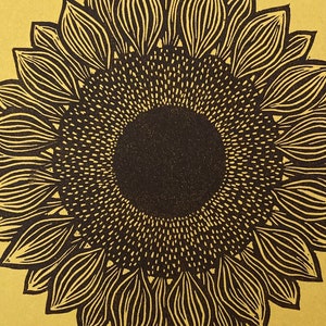Original Linocut Print, "Sunflower"