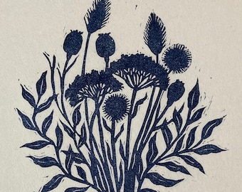 Original Linocut Print, "Dried Autumn"