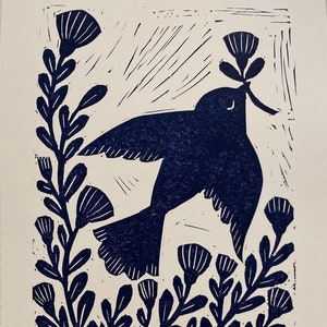 Tiny Prints--Original Linocut Print, "Bird"