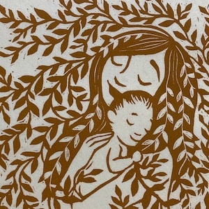 Original Linocut Print, "Love"