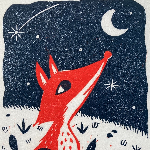 Original Linocut Print, "Stargazer"