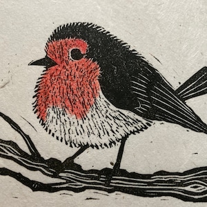 Original Linocut Print, "Birdy"