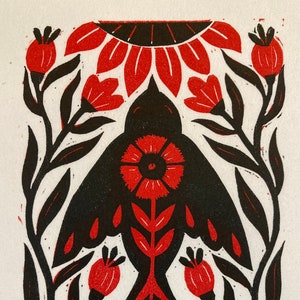 Original Linocut Print, "Sunbird"