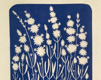 Original Linocut Print, "Lavender"