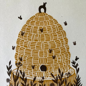 Original Linocut Print, "Hive"