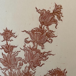 Original Linocut Print, "Bee Balm"