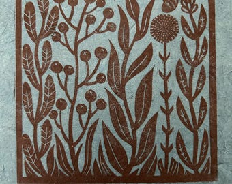 Original Linocut Print, "Garden"