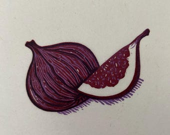 Original Linocut Reduction Print, "Fig"