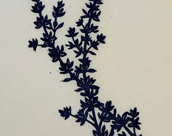 Tiny Prints--Original Linocut Print, "Thyme"
