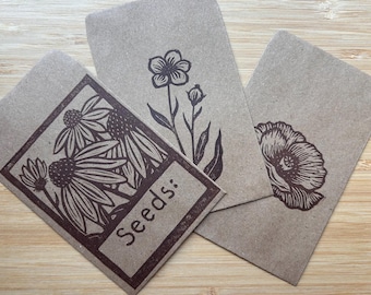 Linocut printed seed packet (empty)