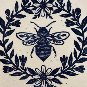 Original Linocut Print, "Honeybee"