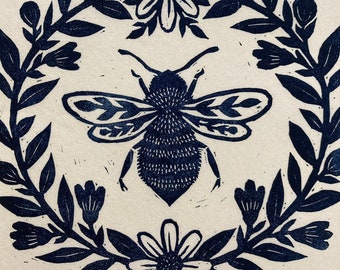 Original Linocut Print, "Honeybee"