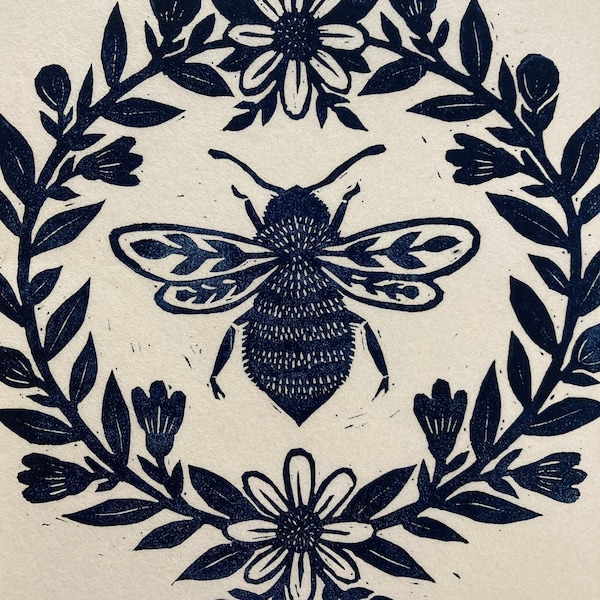 Original Linocut Print, "Honeybee"