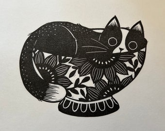 Original Linocut Print, "Curious"