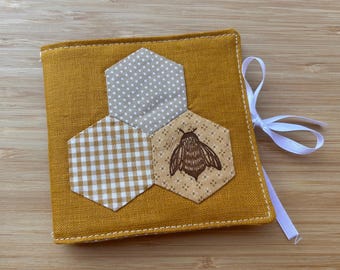 Handmade Patchwork linen Needle Book /Embroidery “bee”