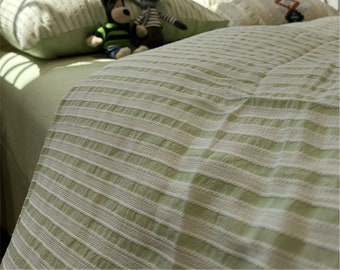 100% Cotton 4 PC Set Green/Blue/Rose Pink/Gray/Purple Striped Duvet Cover Queen/Full,Duvet Cover+Sheet+Pillowcases,Dorm Bedding,Pillowcase