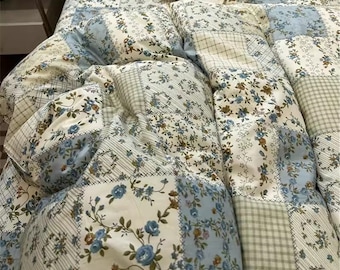 White Blue Patchwork Floral Duvet Cover Twin/Full/Queen/Single,100% Cotton Duvet Covers,Dorm Bedding Set,Quilt Cover,Pillowcase,Fitted Sheet