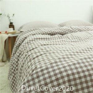 Brown Plaid Duvet Cover 100% Washed Cotton Duvet Covers Queen/Full/Twin/King,Dorm Bedding Set,Top/Fitted Bed Sheet,Pillowcases,Quilt Covers