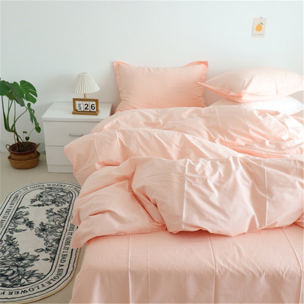 Coral Pink Duvet Covers Twin Full Queen King,100% Cotton Duvet Cover,Duvet Covers Set With Pillowcases For Kids/Child/Men,3 PC Beddings Set