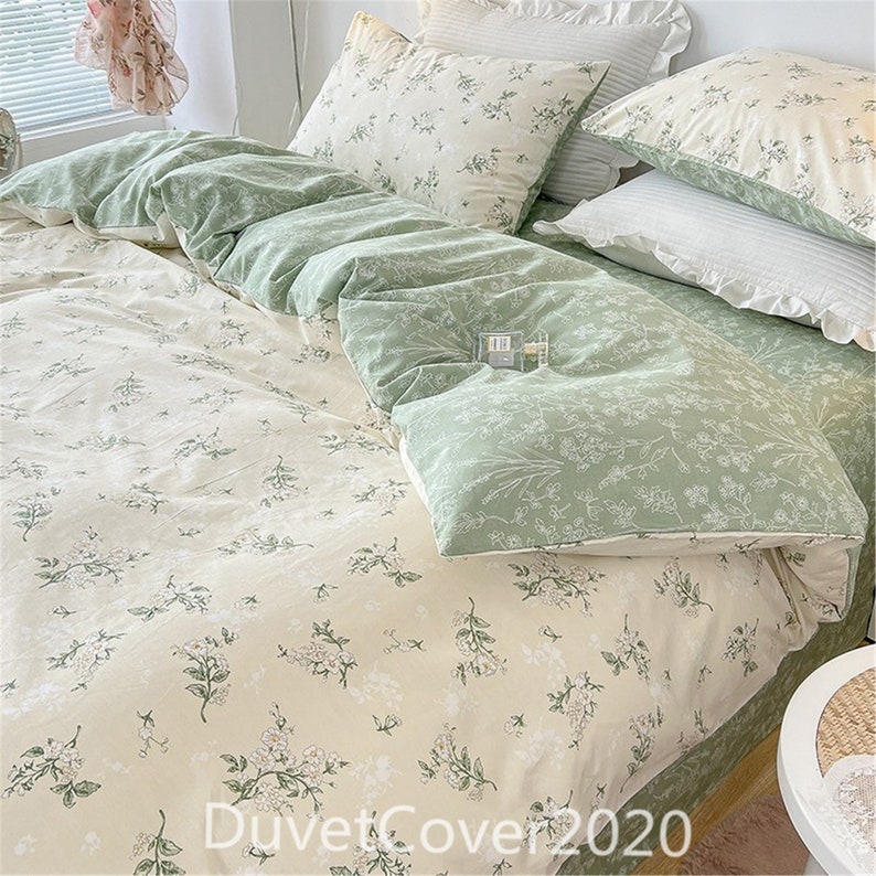 Customize Size Beige/green Floral Duvet Cover Etsy