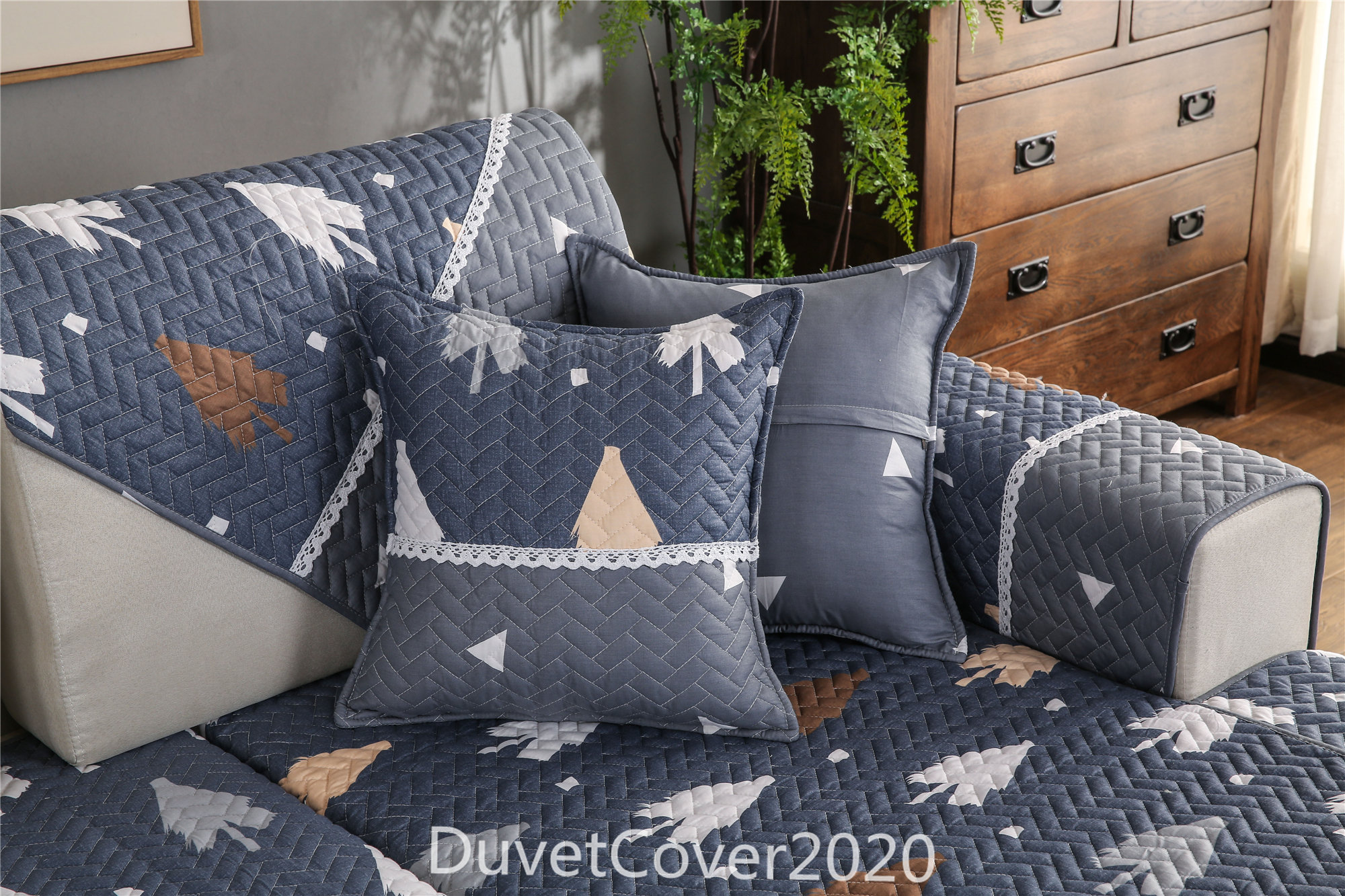 Dusty Blue Couch Cover LaceThicken Cotton Sofa | Etsy