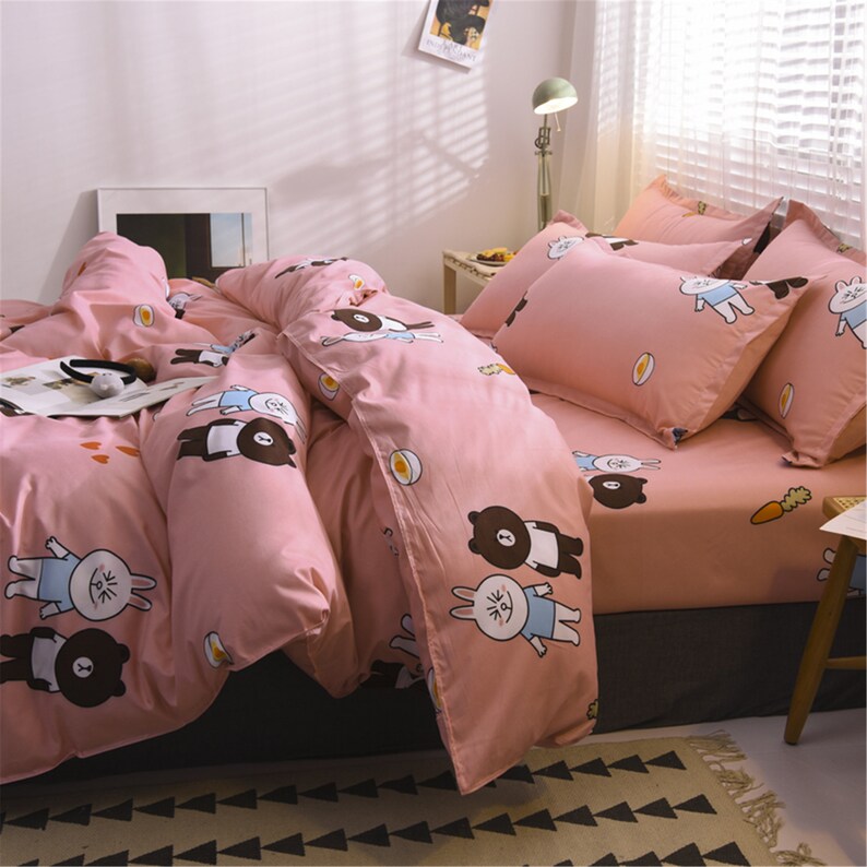 Cute Duvet Cover Pink Animals Duvet Cover Queen Twin King Single Bedding Set Kid Teen Adult Girls Ladies Bedroom Decor Bed Set Quilt Cover
