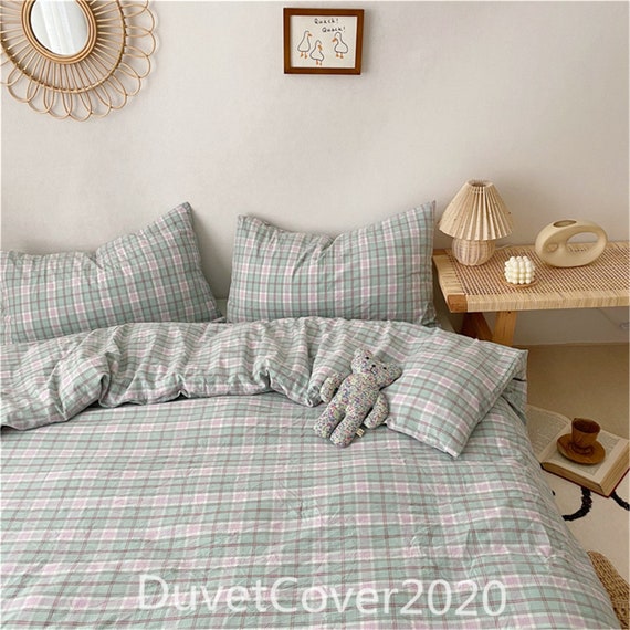 100% Cotton Blue Plaid Duvet Cover - Etsy