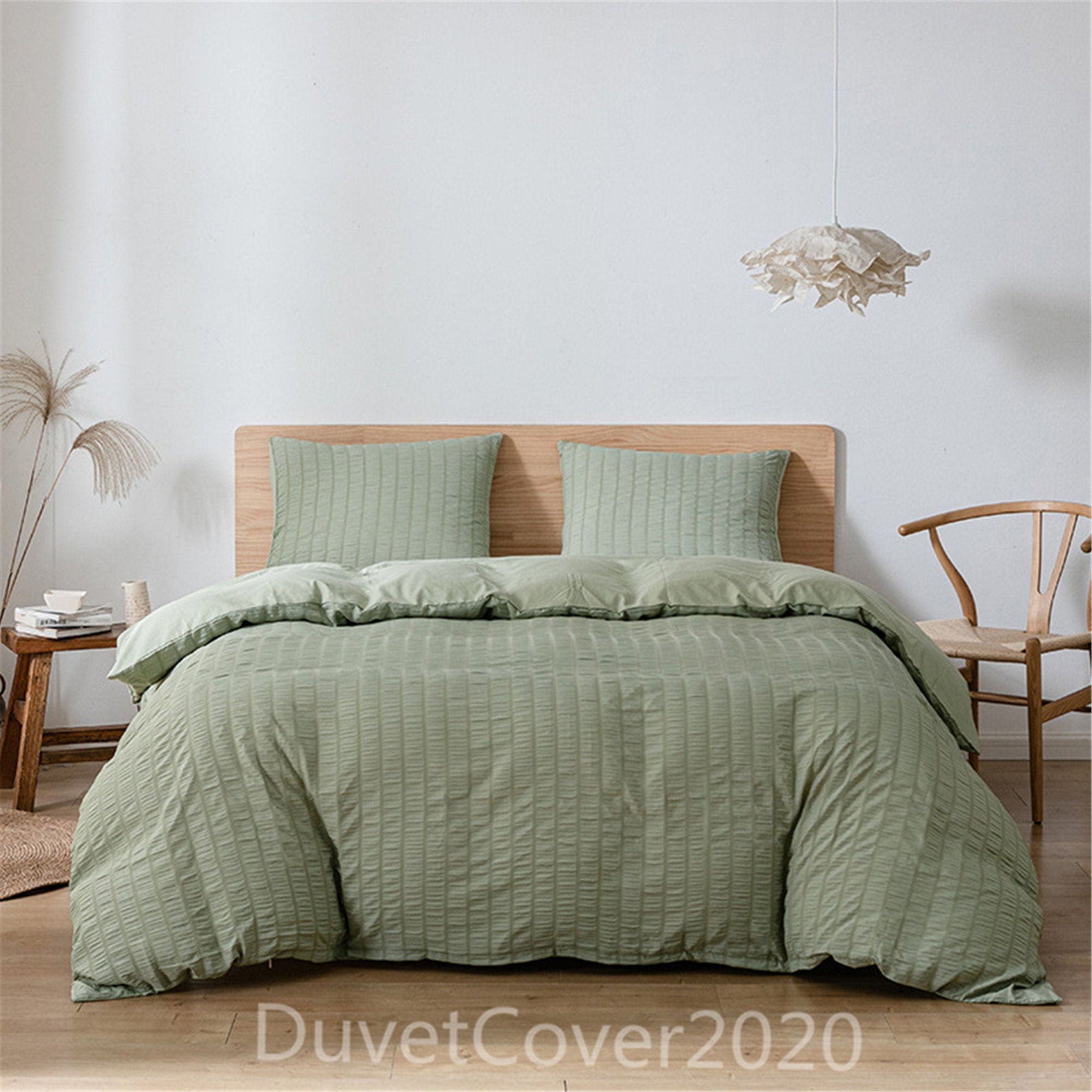 Pea Green Soft Seersucker Duvet Cover Twin Queen Kingduvet Etsy